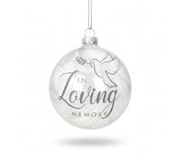 Personalised In Loving Memory Glass Memorial Bauble | White Feather-Filled Christmas Tree Ornament with Dove Motif | Sympathy & Bereavement Gift