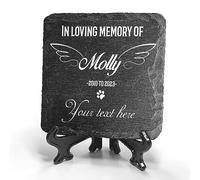 Personalised Individual Square Memorial Small Plaque with Display Stand For Pet Cat Dog Slate Stone Frame Paw Grave Marker - Size 3.94" x 3.94" or 100 x 100 mm - Custom Text