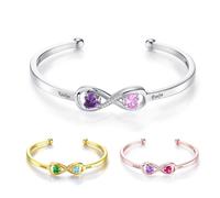 Personalised Infinity Birthstone Bracelet for Women Custom Name Silver Bangles Bracelet with Double Heart Birthstones for Girls October Friendship Bracelets Jewellery Gift for Daughter Mum Birthday