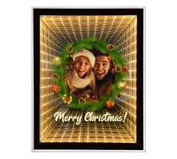 Personalised Infinity Mirror Custom Photos, Custom Christmas Gifts for Family, Girlfriend, Friends, Colleagues, Desktop LED Night Light Makeup Mirror 2 in 1, Home Decoration Bedroom Office Living Room