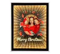 Personalised Infinity Mirror Custom Photos, Custom Christmas Gifts for Family, Girlfriend, Friends, Colleagues, Desktop LED Night Light Makeup Mirror 2 in 1, Home Decoration Bedroom Office Living Room