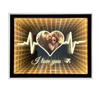 Personalised Infinity Mirror Customized Photos, Desktop LED Night Light Makeup Mirror 2 in 1, Custom Valentines Day, Anniversary, Birthday Gifts for Couple, Home Decoration Bedroom Office Living Room