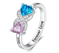 Personalised Infinity Promise Rings for Her with 2 Heart Birthstones Custom Engraved Two Names Gift for Women Couples Matching Double Name Ring Sterling Silver Engagement Rings for Her Sisters Couple