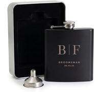 Personalised Initial 6oz Black Hip Flask Gift Set | Includes Metal Presentation Tin & Filling Funnel | Custom Engraved Matte Black Spirit Flask | Birthday, Wedding & Groomsmen Gift | Best Man Keepsake