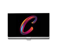Personalised Initial Business Card Holder with Name/Text, Custom Cute Card Holder Case, Customised Cards Organizer for Men Friends, Design Your Own Funny Letter Printed Gift, Rainbow Letter C