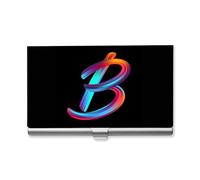 Personalised Initial Business Card Holder with Name/Text, Custom Cute Card Holder Case, Customised Cards Organizer for Men Friends, Design Your Own Funny Letter Printed Gift, Rainbow Letter B