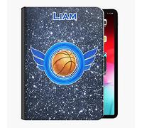 Personalised Initial Case For All Apple iPad Models 10, 9, 8, 7, 6, Air 11, Pro 12.9,13 inch, Mini, Basketball Star Galaxy Design with Initials, Name, 360 Swivel PU Leather Side Flip Folio Cover