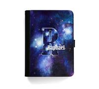 Personalised Initial Case For All Apple iPad Models 10, 9, 8, 7, 6, Air 11, Pro 12.9,13 inch, Mini, Blue Sky Star Galaxy Space and Custom Name, 360 Swivel PU Leather Side Flip Wallet Folio Cover