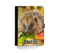 Personalised Initial Case For All Apple iPad Models 10, 9, 8, 7, 6, Air 11, Pro 12.9,13 inch, Mini, Moss Hedgehog Case with Name 360 Swivel PU Leather Side Flip Folio Cover
