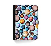 Personalised Initial Case For All Apple iPad Models 10, 9, 8, 7, 6, Air 11, Pro 12.9,13 inch, Mini, Universe Galaxy Planets and Custom Name, 360 Swivel PU Leather Side Flip Wallet Folio Cover