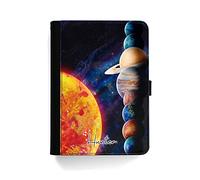 Personalised Initial Case For All Apple iPad Models 10, 9, 8, 7, 6, Air 11, Pro 12.9,13 inch, Mini, Universe Stars Sun Planets with Custom Name, 360 Swivel PU Leather Side Flip Wallet Folio Cover