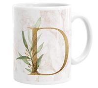 Personalised Initial D Any Letter Marble Gold Effect Floral Leaf Coffee Cup Tea Ceramic Mug 10oz