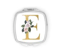 Personalised Initial E Any Letter Gold Floral Rose Compact Pocket Mirror Initials Custom Monogram