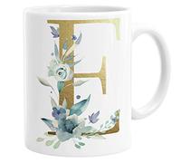 Personalised Initial E Any Letter Gold Shimmer Floral Mug Coffee Cup Tea