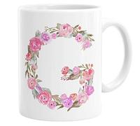 Personalised Initial G Any Letter Pink Roses Floral Mug Coffee Tea Cup