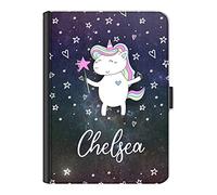 Personalised Initial Ipad Case For All Apple iPad Models 10, 9, 8, 7, 6, Air 11, Pro 12.9,13 inch, Mini, Galaxy Star Hearts Unicorn & Custom White Name, 360 Swivel Leather Side Flip Wallet Folio Cover