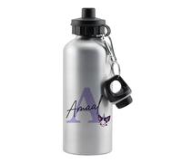 Personalised Initial & Name - Cute Cartoon Character Design - Custom Gift for Kids, Teens & Friends, 500 ml Aluminium Water Bottle. (Silver)