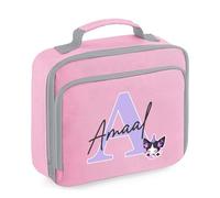 Personalised Initial & Name - Cute Cartoon Character Design - Custom Gift for Kids, Teens & Friends, Lunch Box Reusable Bag, Lunch Cooler Bag. (Classic Pink)