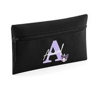 Personalised Initial & Name - Cute Cartoon Character Design - Custom Gift for Kids, Teens & Friends, Pencil Case, Girl Gift, Make up Bag, Back to School, Zipper Pouch. (Black)