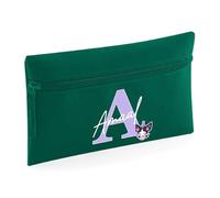 Personalised Initial & Name - Cute Cartoon Character Design - Custom Gift for Kids, Teens & Friends, Pencil Case, Girl Gift, Make up Bag, Back to School, Zipper Pouch. (Bottle Green)