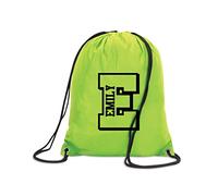 Personalised Initial Name Drawstring Bag Sport School PE Kit Boys Girls Gym Dance Swimming Unisex Bags (Lime)