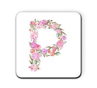 Personalised Initial P Any Letter Pink Roses Floral One Coaster