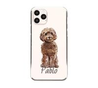 Personalised Initial Phone Case For Apple iPhones, 14, 13, 12, 11, Pro Max, Mini, XR, XS, Brown Cockapoo with Name/Initials on Clear Hard Phone Cover, Custom Dog Phone Case