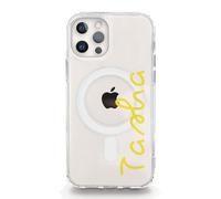 Personalised Initial Phone Case For Apple iPhones, 16, 15, 14, 13, SE Pro Max, Mini, Plus, Samsung S23, S24, S25 Clear Gel Case Compatible with Magsafe, Love Yellow Name, Island Cover