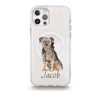 Personalised Initial Phone Case For Apple iPhones, 16, 15, 14, 13, SE Pro Max, Mini, Plus, Samsung S23, S24, S25 Clear Gel Case Compatible with Magsafe, Border Terrier with Name, Custom Dog Phone Case