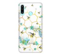 Personalised Initial Phone Case For Huawei Y Phone, Y6s, Y6, Y7, Y9, Y3, Black name on Blue Flower Bumble Bee Hive Hard Phone Cover, Bee Phone Case