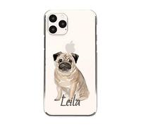 Personalised Initial Phone Case For Samsung Galaxy A Phones, A15, A16, A34, A36, A25, A51, A52, A53, A54, A55, A56, Dog Puppy Pug with Initials/Name on Clear Case, Hard Cover, Custom Dog Phone Case