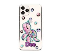 Personalised Initial Phone Case Pink Sea Turtle Phone Case with Name, Clear Hard Cover for Huawei Phones, Nova 5T, Mate 30, 10, 20 Pro, Lite, Honor 8, 9