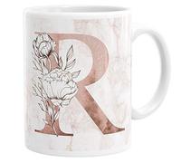 Personalised Initial R Any Letter Marble Vintage Rose Gold Blush Coffee Cup Tea Ceramic Mug 10oz