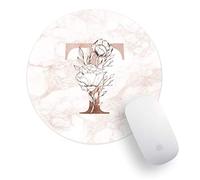 Personalised Initial T Any Letter Vintage Rose Gold Blush Office Round Mouse Mat Desk Mousepad Computer PC Mouse Pad
