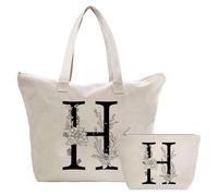 Personalised Initial Tote Bag, Canvas, Cosmetic Bag with Zip, Women's Handbag Tote Bag, Shopping Bag, Gift for Wife, Girlfriend, Mum, Sister, Bride & Bridesmaids, Make-Up Bag