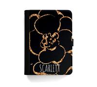 Personalised Initial Universal Case For Amazon and Kindle Tablets, Fire HD 7, 8, 10, Paperwhite, Black Gold Colour Flower with Name, 360 Swivel PU Leather Side Flip Wallet Folio Cover