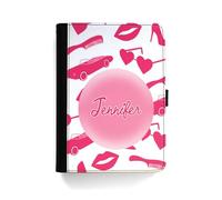 Personalised Initial Universal Case For Amazon and Kindle Tablets, Fire HD 7, 8, 10, Paperwhite, Pink Cars Lips Case with Name 360 Swivel PU Leather Side Flip Folio Cover