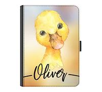 Personalised Initial Universal Case For Huawei Tablets, MediaPad, MatePad, Pro, Air, Yellow Ducking with Name/Text, 360 Swivel Leather Side Flip Folio Cover, Duck Case