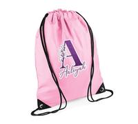 Personalised Initial with Name, Glitter Marble Alphabet, Gift For Girls, Drawstring Bag, PE Gym Kit Swimming, Sport Rucksack. (Classic Pink)