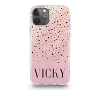 Personalised Initials Hard Phone Case For Samsung Galaxy Phones, S25, S24, S23, S22, S21, S20 FE, Plus, Ultra,Pink Marble Print with Custom Black Capital Name & Snow Effect Dots, Marble Phone Cover