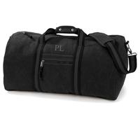 Personalised Initials Monogram Weekend Vintage Canvas Holdall Overnighter Bag (Black)