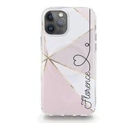 Personalised Initials Phone Case For Apple iPhones, 16, 15, 14, 13, 12, 11 Pro Max, Mini, Plus, Samsung, S24, S25 Gel Case Compatible with MagSafe, Black Heart Side Name on Lilac Pink Triangle Print