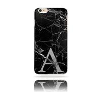 Personalised Initials Phone Case For Apple iPhones, 16, 15, 14,13, 12, 11, Pro Max, Mini, XR, SE Hard Cover, Black Marble Phone Case with Grey Initial
