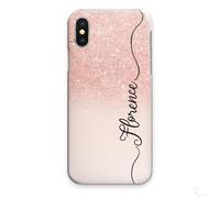 Personalised Initials Phone Case For Apple iPhones, 16, 15, 14,13, 12, 11, Pro Max, Mini, XR, SE Hard Cover, Pink Phone Case with Name Line