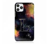 Personalised Initials Phone Case For Apple iPhones, 16, 15, 14,13, 12, 11, Pro Max, Mini, XR, SEInitial Name, Yellow Sky Galaxy Star Hard Phone Cover, Space Phone Case For Him