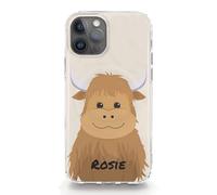 Personalised Initials Phone Case For Apple iPhones, 16, 15, SE, 14, 13, 12, 11 Pro Max, Mini, Plus, Samsung S23, S24, S25 Gel Case Compatible with MagSafe, Highland Cow Phone Case with Name