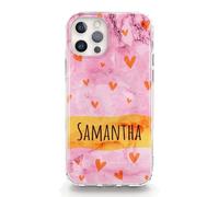 Personalised Initials Phone Case For Huawei P Phones, P Smart, P9, P20, P30, P40 Pro, Lite, Custom Plastic Hard Phone Cover, Grey Initial White Name on Pink and Black Marble Phone Case
