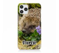 Personalised Initials Phone Case For Huawei P Phones, P Smart, P9, P20, P30, P40 Pro, Lite, Custom Plastic Hard Phone Cover, Hedgehog Purple Flower Phone Case with Name, Initial Phone Case