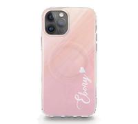 Personalised Initials Phone Case For Huawei P Phones, P Smart, P9, P20, P30, P40 Pro, Lite, Pink Marble with White Side Name and Heart, Marble Print Hard Phone Cover