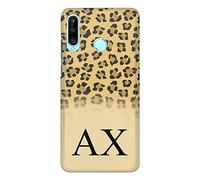 Personalised Initials Phone Case For Huawei Phones, Nova 5T, Mate 30,10, 20 Pro, Lite, Honor 8, 9, Black Monogram, Initials on Yellow Leopard Print Hard Phone Cover